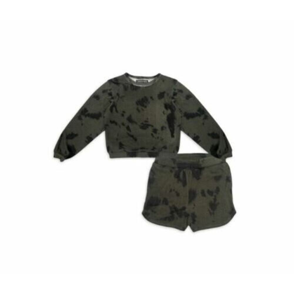 Trixxi Girl Printed Crewneck‎ Sweatshirt & Cozy Short 2 Piece Set Olive/Black XL